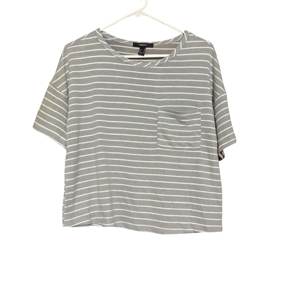 Forever21, boxy top. Gray with white stripes. Size Medium